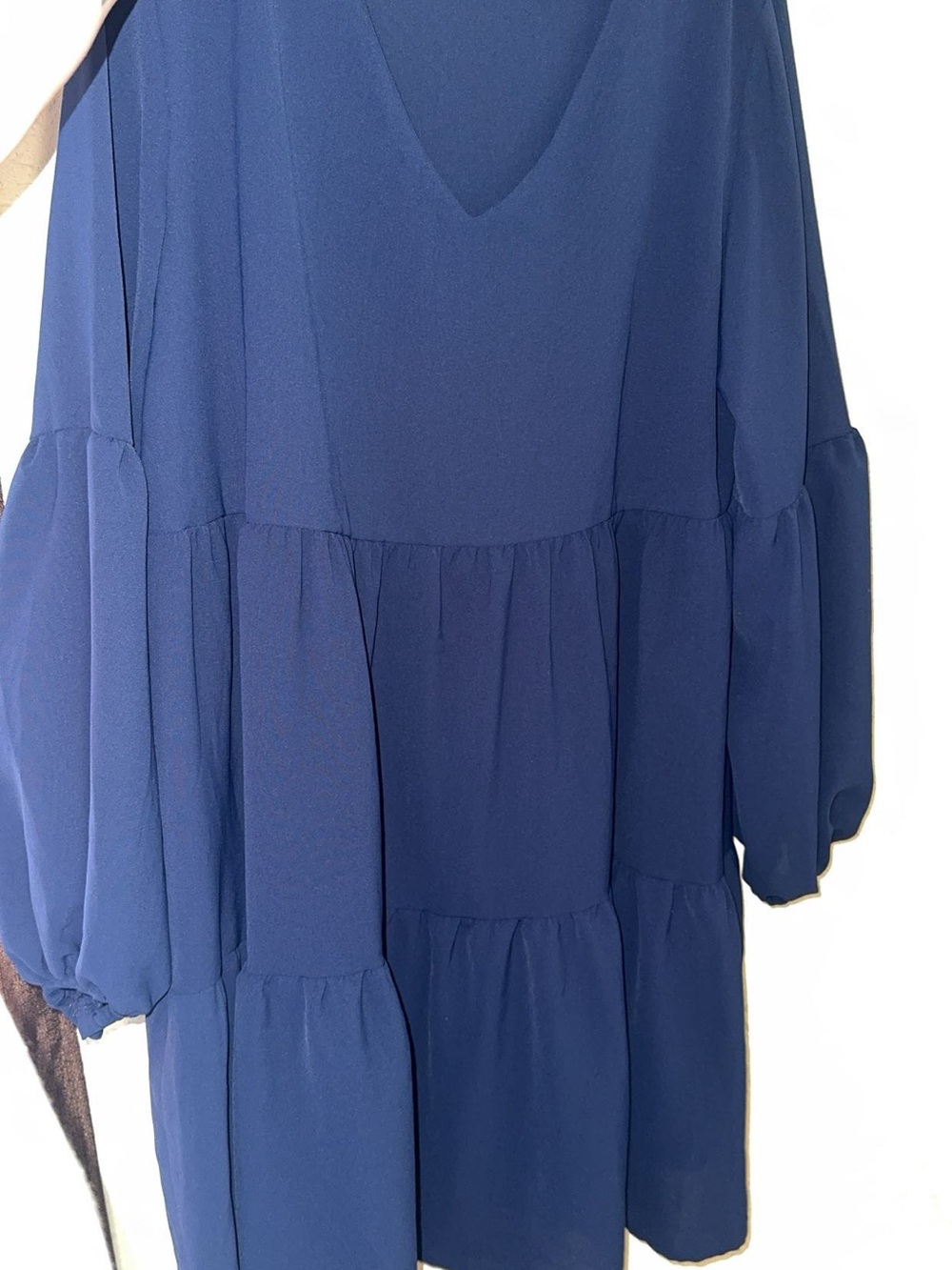 Source Unknown Navy Blue V-Neck Tiered Long Sleeve Dress